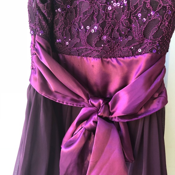Purple one shoulder dress w/ sequins and chiffon - Picture 3 of 5